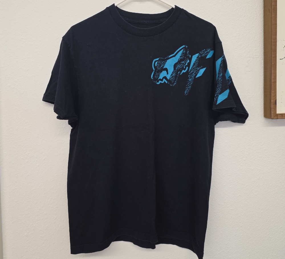Fox Men's Black Tee with Blue Logo